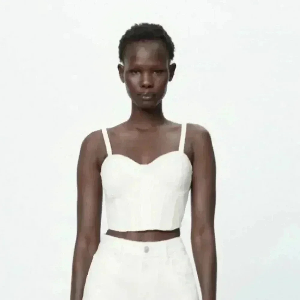 Zara White Cropped Bustier Tank Top